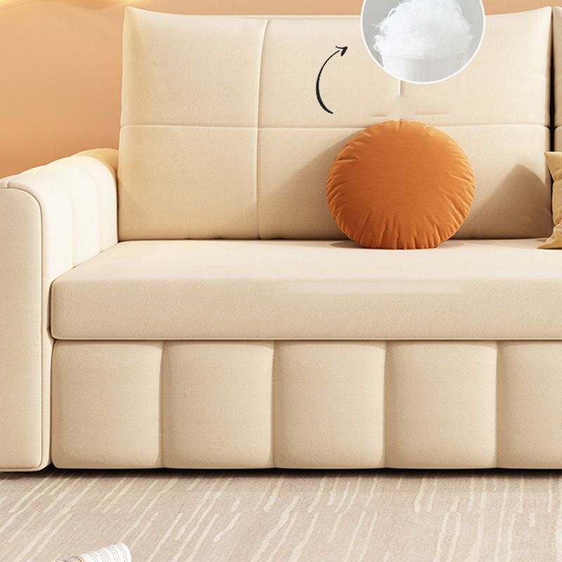 Glam Sofa Bed Square Arms Convertible Sofa in Beige Fabric Upholstery