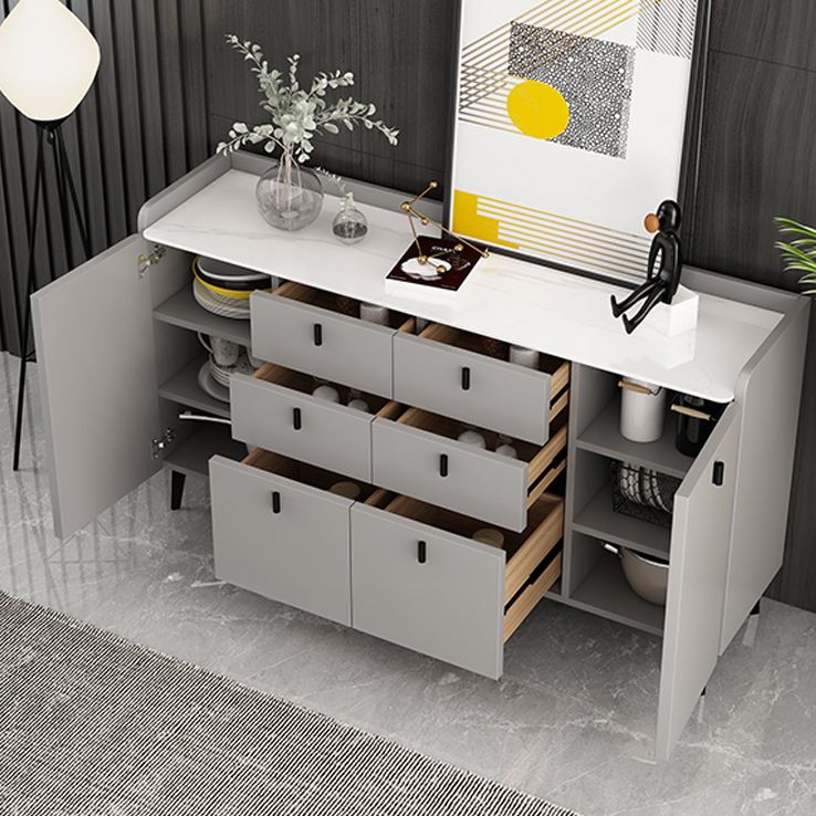Modern Gray Sideboard Table with Drawers Wood and Stone Buffet Server Clearhalo 'buffet_sideboard' 'Buffets & Sideboards' 'furn' 'furn_buffet_sideboard' 'Furniture' 'Kitchen & Dining Furniture' 1200x1200_a92dbedb-17e7-4b66-8898-a04bce8f9e30