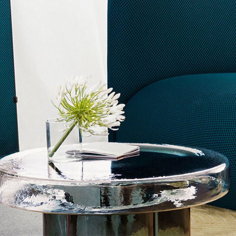 Modern Glass Coffee Table with Round Top and One Foot for Living Room Clearhalo 'Coffee & Accent Tables' 'Coffee Tables' 'coffee_tables' 'furn' 'furn_coffee_tables' 'Furniture' 'Living Room Furniture' 1200x1200_a9327f0c-81e9-43a4-abe1-f8d85afd2229