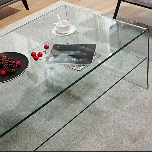 15.7"H Modern Sled Base White/black Glass Square Coffee Table with Shelf Clearhalo 'Coffee & Accent Tables' 'Coffee Tables' 'coffee_tables' 'furn' 'furn_coffee_tables' 'Furniture' 'Living Room Furniture' 1200x1200_a932e524-8e0b-47c4-8bf3-c28315aba8a3