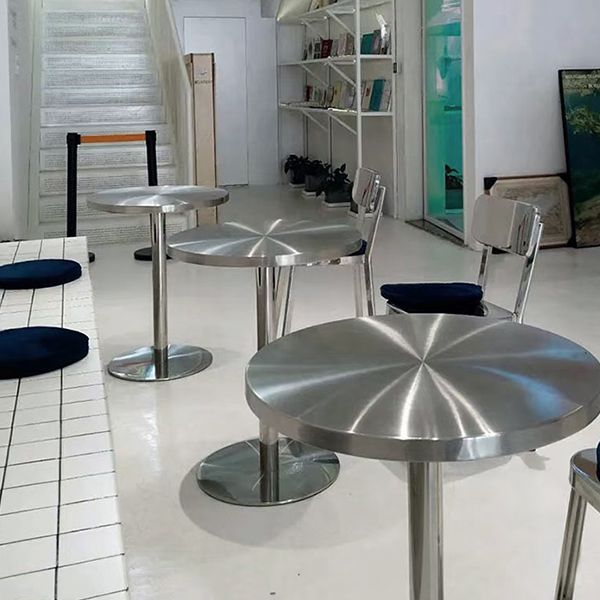 Industrial Style Furniture Stainless Steel Dining Site Table with Pedestal Base Clearhalo ' dining_table' 'Dining Tables & Seating' 'Dining Tables' 'furn' 'furn_dining_table' 'Furniture' 'furniture_dining_table' 'Kitchen & Dining Furniture' 'kitchen&dining_furn' 'kitchen' 'kitchen_dining_table' 1200x1200_a93386da-87a5-447c-b2c3-b1e8085cea5c