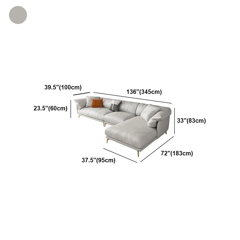 White Sectional Feather Padded Leather Sofa with Pillow Back Clearhalo 'furn' 'furn_sectionals' 'Furniture' 'furniture_sectionals' 'Living Room Furniture' 'Sectionals' 1200x1200_a934650b-306b-4a8b-968f-bff5057c9cc2