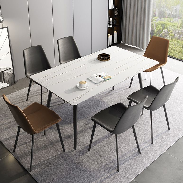 Rectangle Industrial Dining Room Table Sintered Stone Table with 4 Black Legs Clearhalo ' dining_table' 'Dining Tables & Seating' 'Dining Tables' 'furn' 'furn_dining_table' 'Furniture' 'furniture_dining_table' 'Kitchen & Dining Furniture' 'kitchen&dining_furn' 'kitchen' 'kitchen_dining_table' 1200x1200_a93565e8-9103-41d7-88c6-22b688a1b1e7