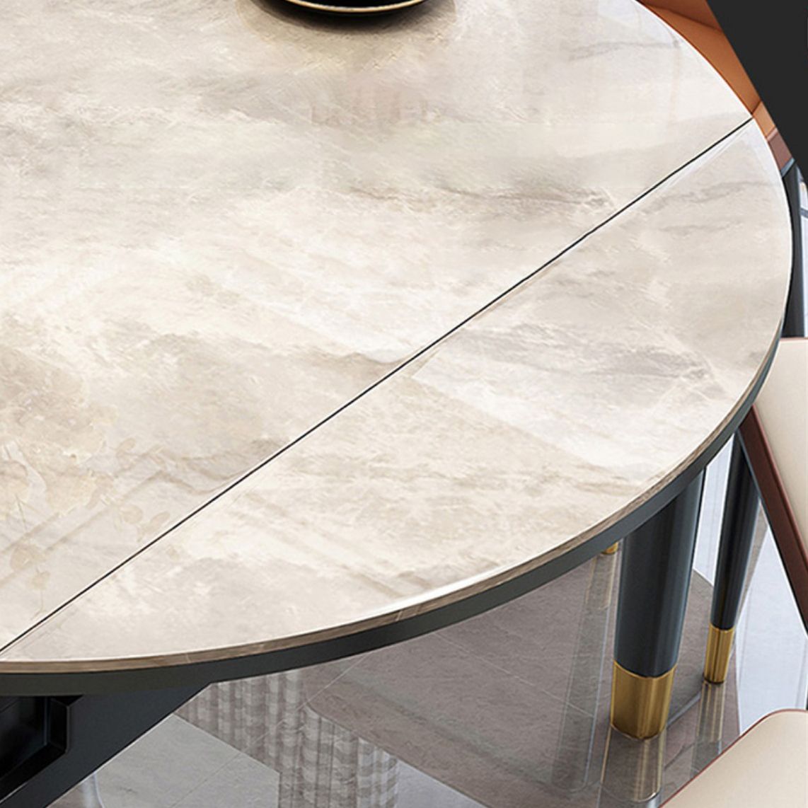 Contemporary Extendable Stone Dining Table with Wood Base and Double Drop Leaf Clearhalo 'Dining Tables & Seating' 'Dining Tables' 'dining_table' 'furn' 'furn_dining_table' 'Furniture' 'Kitchen & Dining Furniture' 1200x1200_a93900cd-2bb5-4b5b-924a-c2d781baf29a