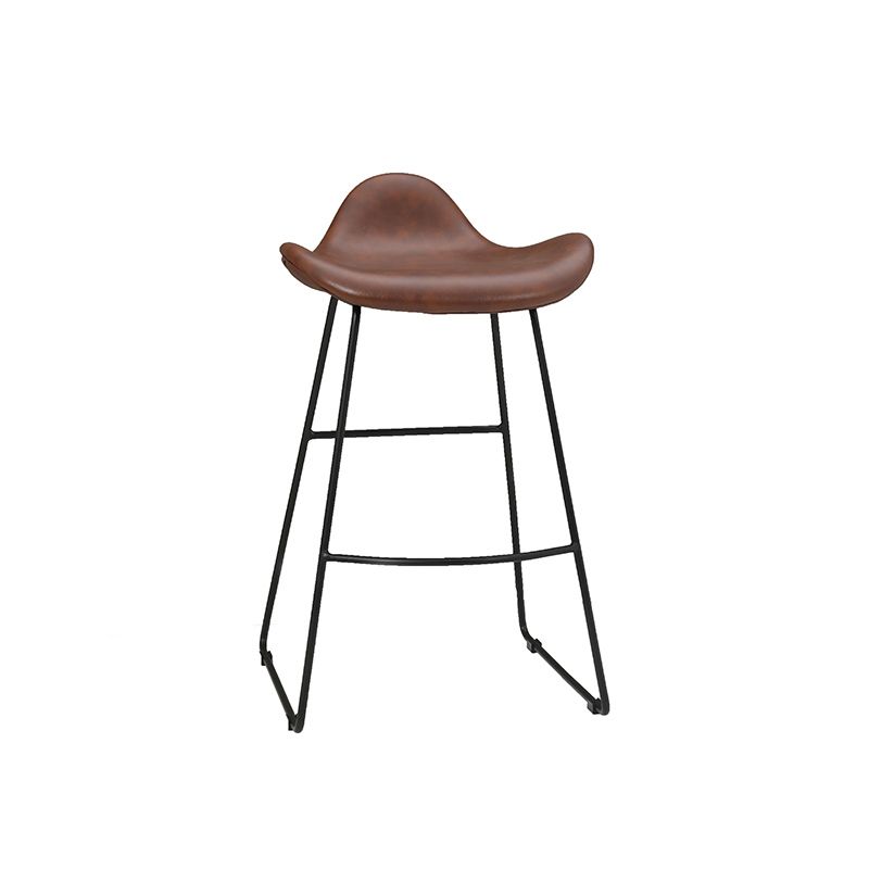 Indoor Footrest Leather Dining Stool Bucket Modern Counter Stool with Metal Base