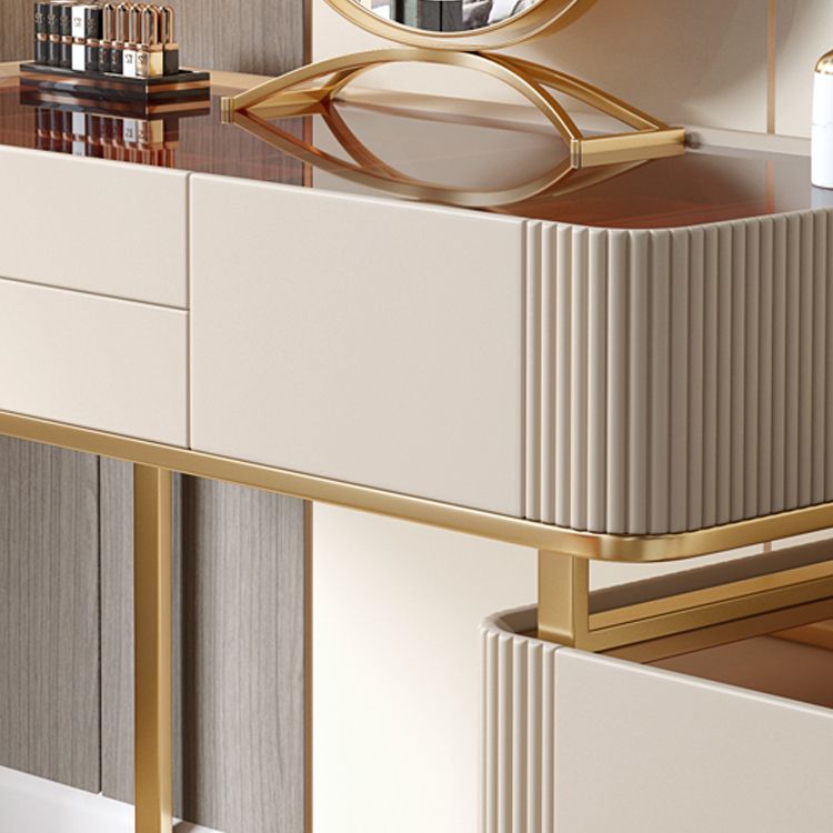 Set di sgabelli da toeletta da top con vetro di vanità per trucco leggero