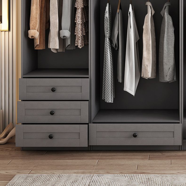 Contemporary Grey Wardrobe Armoire Engineered Wood Wardrobe Closet