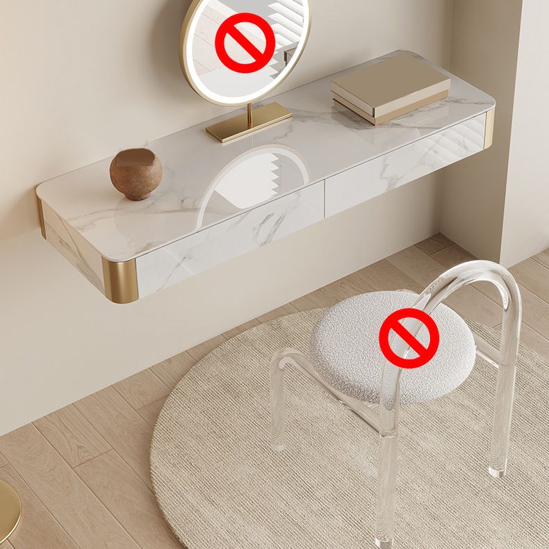 Wood Vanity and Stool in White Luxurious Stone Dressing Table