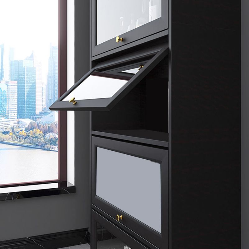 Modern 11.81" W Wooden Side Cabinet with Glass Doors in Black Clearhalo 'Cabinets & Chests' 'cabinets_chests' 'furn' 'furn_cabinets_chests' 'Furniture' 'Living Room Furniture' 1200x1200_a94176e0-1c5c-44e8-9869-a243639fd4e3