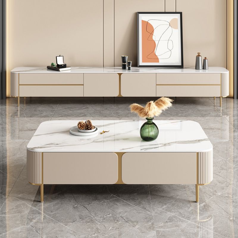 Contemporary Stone Single Coffee Table 4 Legs Coffee Cocktail Table with Storage Drawers Clearhalo 'Coffee & Accent Tables' 'Coffee Tables' 'coffee_tables' 'furn' 'furn_coffee_tables' 'Furniture' 'Living Room Furniture' 1200x1200_a943633f-d271-4728-ac80-99c0c28a489c