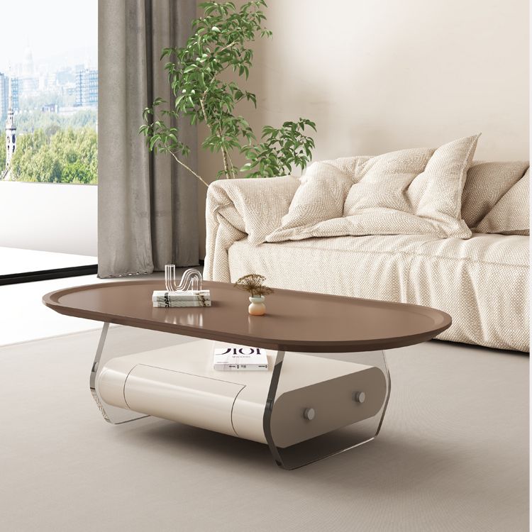 Tavolino ellittico marrone 15,7 "H 1 tavolino da cocktail con gambe acriliche