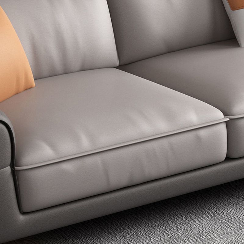 Faux lederen vierkante arm sectionals, 137 "l sectioneel grijs met kussens metalen benen