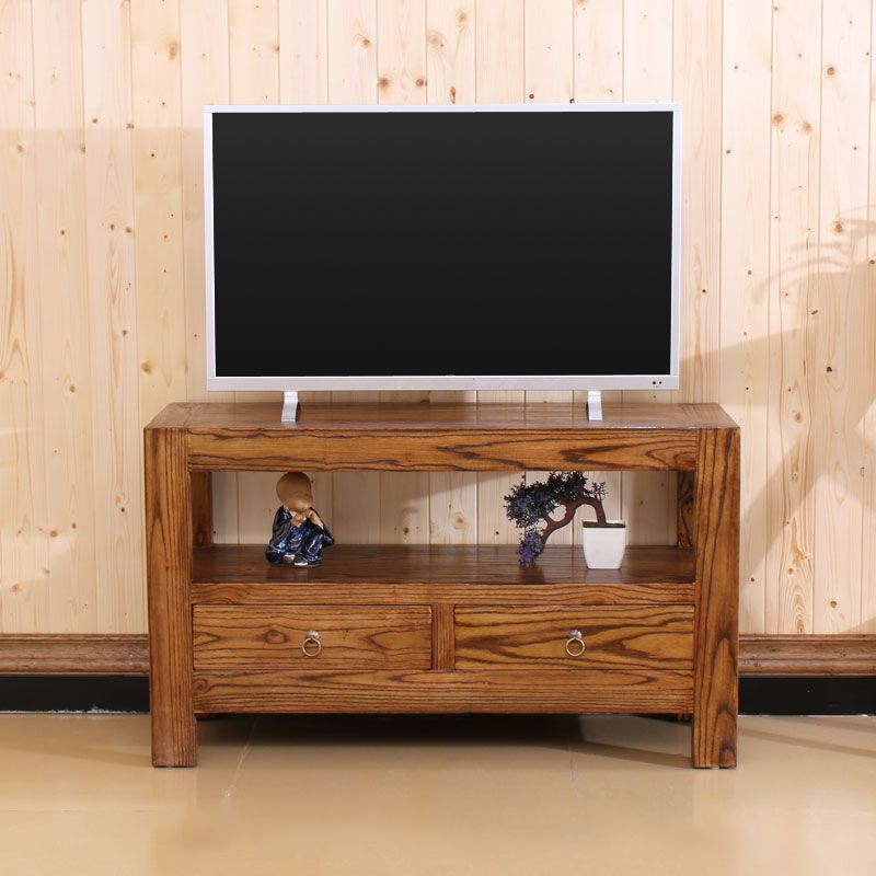 Contemporary Style TV Stand Elm Wood TV Cabinet with Drawers