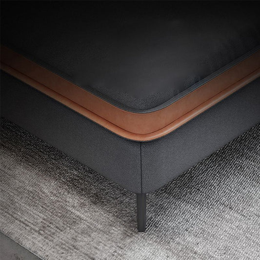 Contemporary Faux Leather Living Room Recessed Arm Sofa Chaise