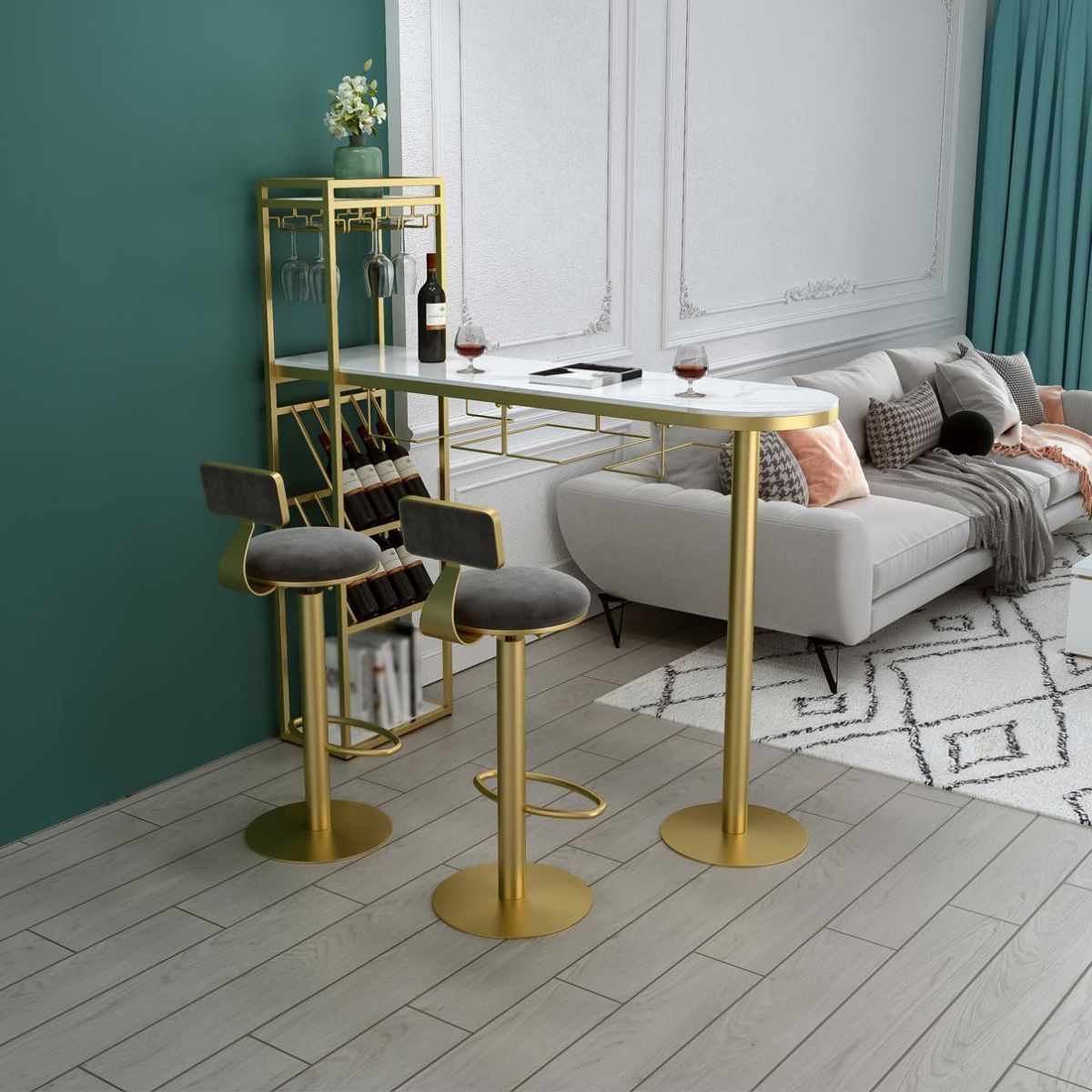 Modern Iron Bar Dining Table White Faux Marble Indoor Bistro Table with Wine Rack Clearhalo 'Bar Furniture' 'Bar Tables' 'bar_tables' 'furn' 'furn_bar_tables' 'Furniture' 'furniture_bar_tables' 'Kitchen & Dining Furniture' 1200x1200_a9503d0a-b901-43d3-9e27-c37a1f6f1cef