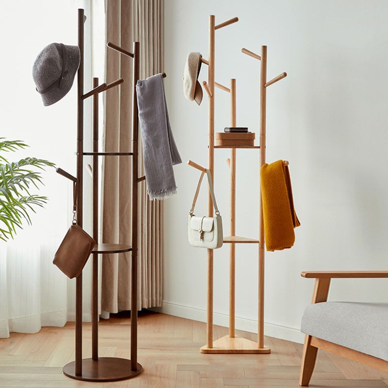 Moderne stijl Hall Tree Rubber Wood Entryway Coat Rack met 2 planken