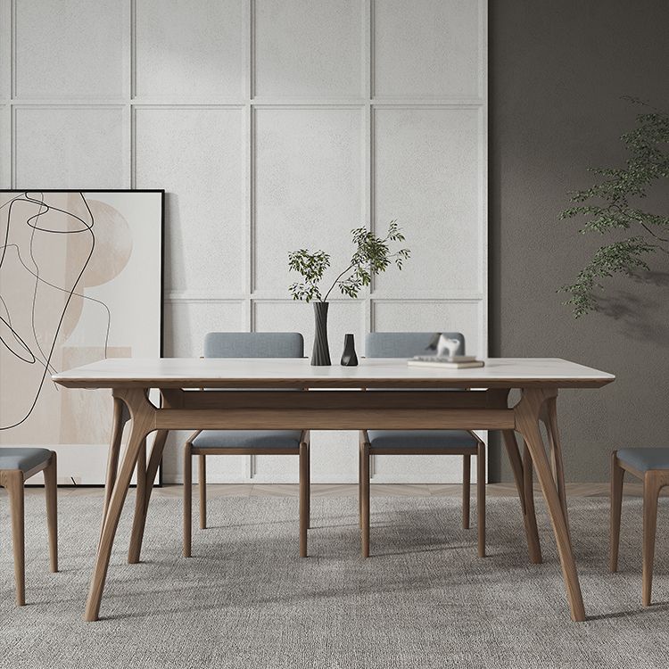 Sintered Stone Rectangle Dining Table White Stone Top Table with Wooden Base and 4 Legs Clearhalo ' dining_table' 'Dining Tables & Seating' 'Dining Tables' 'furn' 'furn_dining_table' 'Furniture' 'furniture_dining_table' 'Kitchen & Dining Furniture' 'kitchen&dining_furn' 'kitchen' 'kitchen_dining_table' 1200x1200_a95c488c-1677-4b3f-8719-7e7492c70806