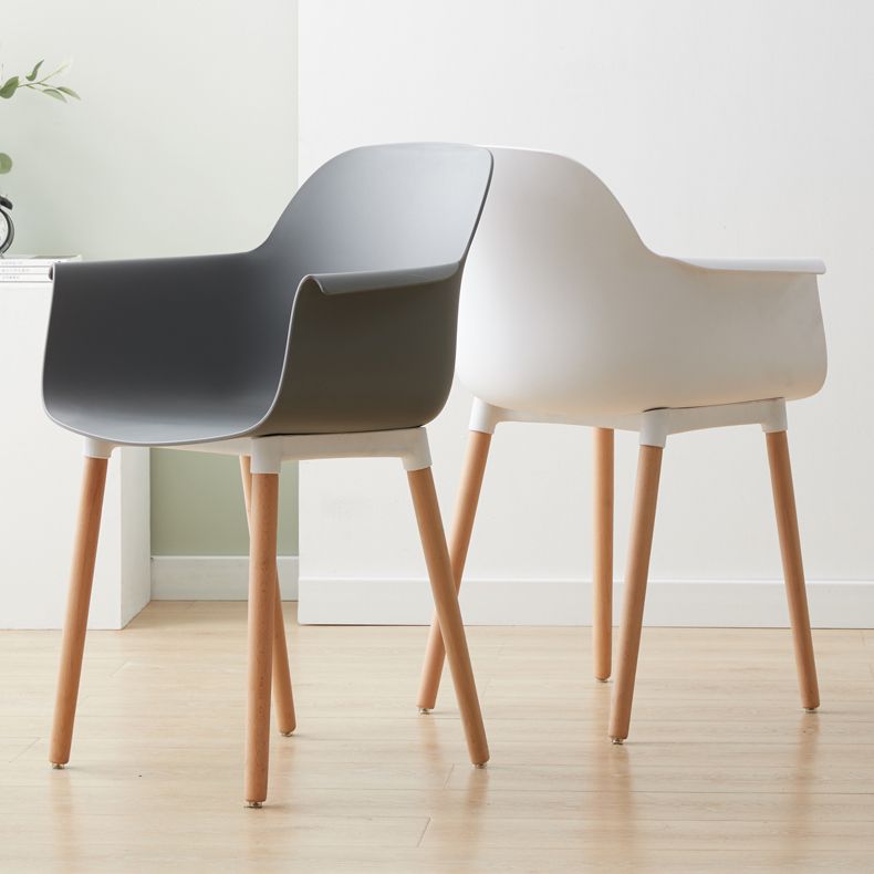 Scandinavian Dining Arm Chairs Plastic Armchairs with Wood Legs (Set of 4) Clearhalo ' kitchen&dining_furn' 'Dining Chairs' 'Dining Tables & Seating' 'dining_chair' 'Furniture' 'furniture_dining_chair' 'Kitchen & Dining Furniture' 'kitchen' 1200x1200_a9625b5b-a933-4d3f-850b-0bce1573664f