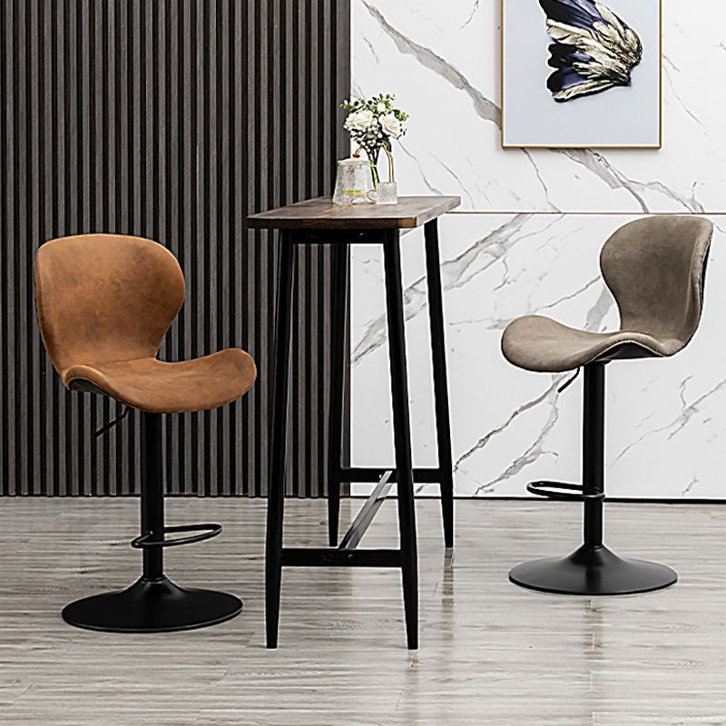 Scandinavian Metal Barstool Low Back Leather Barstools in Matte Finish for Indoor