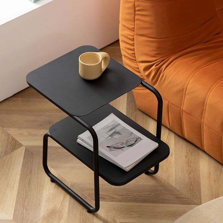Square Sleigh Base Design Metal Table Medieval Modern Style with Storage Rack Side Table Clearhalo 'Coffee & Accent Tables' 'End & Side Tables' 'end_side_tables' 'furn' 'furn_end_side_tables' 'Furniture' 'Living Room Furniture' 1200x1200_a9681060-7a94-467c-bd99-0711027252fe
