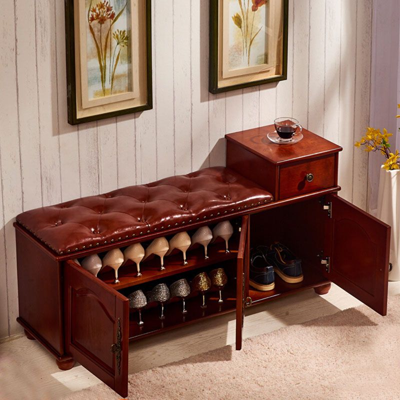 Traditional Entryway Bench Solid Wood Bench with Upholstered , 13.65 Inch W Clearhalo 'Benches' 'Chairs & Seating' 'furn' 'furn_benches' 'Furniture' 'Living Room Furniture' 1200x1200_a9695265-51f3-4319-a4ae-fa826a316901