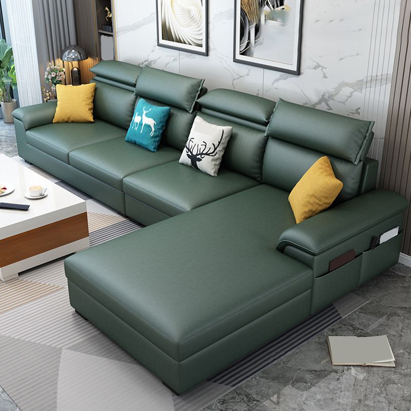 モダンスタイルのソファベッドソリッドウッドフレーム模倣レザービルトインアームレストソファ