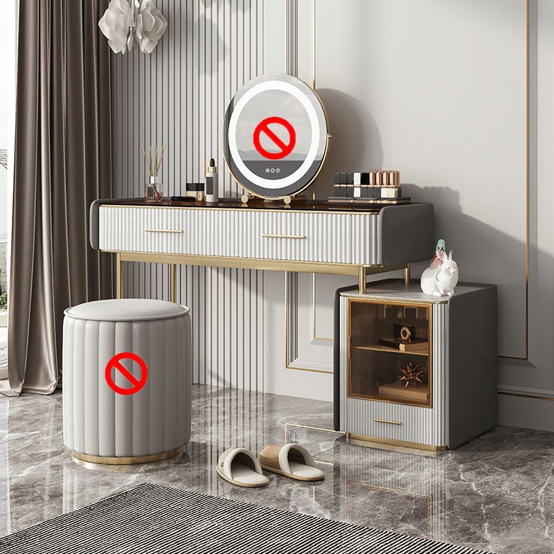 Ensemble de vanité de maquillage, table avec plateau en verre et tiroirs à fermeture doux