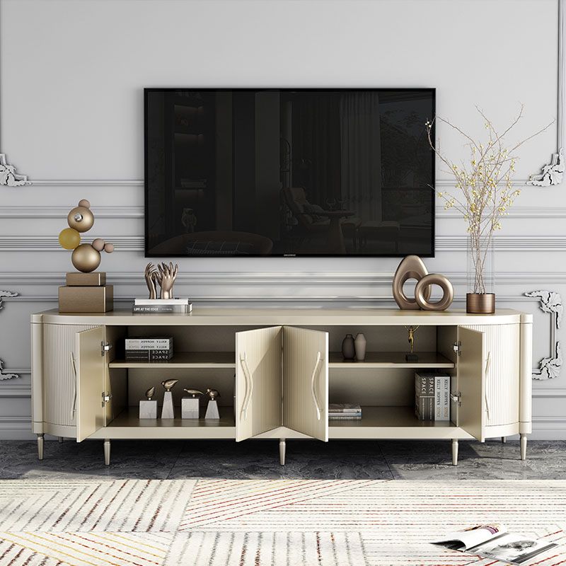 Glam Wood TV Media Stand con puertas, consola de soporte de televisión de almacenamiento cerrado