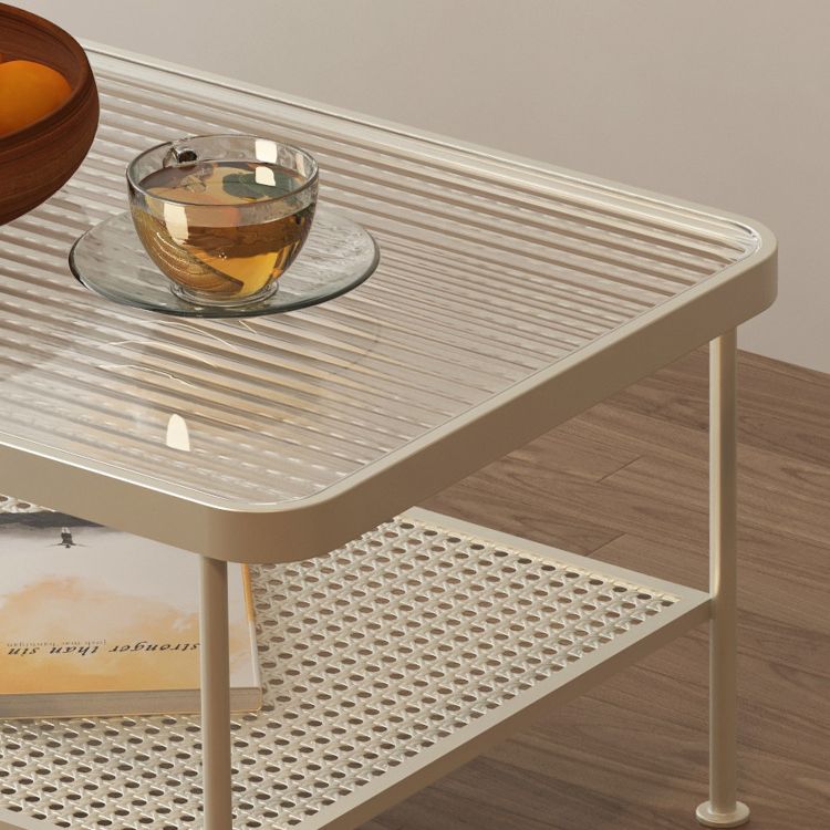 4 Legs Cocktail Table Glass Rectangular Coffee Table with Shelf Clearhalo 'Coffee & Accent Tables' 'Coffee Tables' 'coffee_tables' 'furn' 'furn_coffee_tables' 'Furniture' 'Living Room Furniture' 1200x1200_a96ce105-8320-40f6-b258-fbf9137d2781