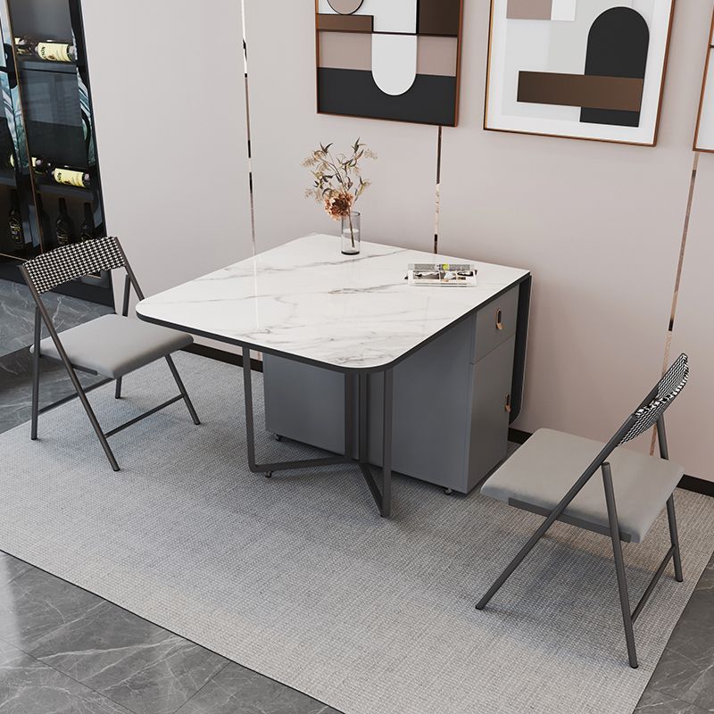 Foldable Sintered Stone Top Dining Table Modern Rectangle Table with Storage Trestle Base Clearhalo 'Dining Tables & Seating' 'Dining Tables' 'dining_table' 'furn' 'furn_dining_table' 'Furniture' 'Kitchen & Dining Furniture' 1200x1200_a97077b8-697e-405c-b1f3-b823562acc50