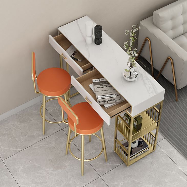 Marble Bar Height Table with Rectangle Table Top Double Pedestal Table - 41.3" H Clearhalo 'Bar Furniture' 'Bar Tables' 'bar_tables' 'furn' 'furn_bar_tables' 'Furniture' 'furniture_bar_tables' 'Kitchen & Dining Furniture' 1200x1200_a97125c8-8712-436d-a2c4-8c0e081aab5e