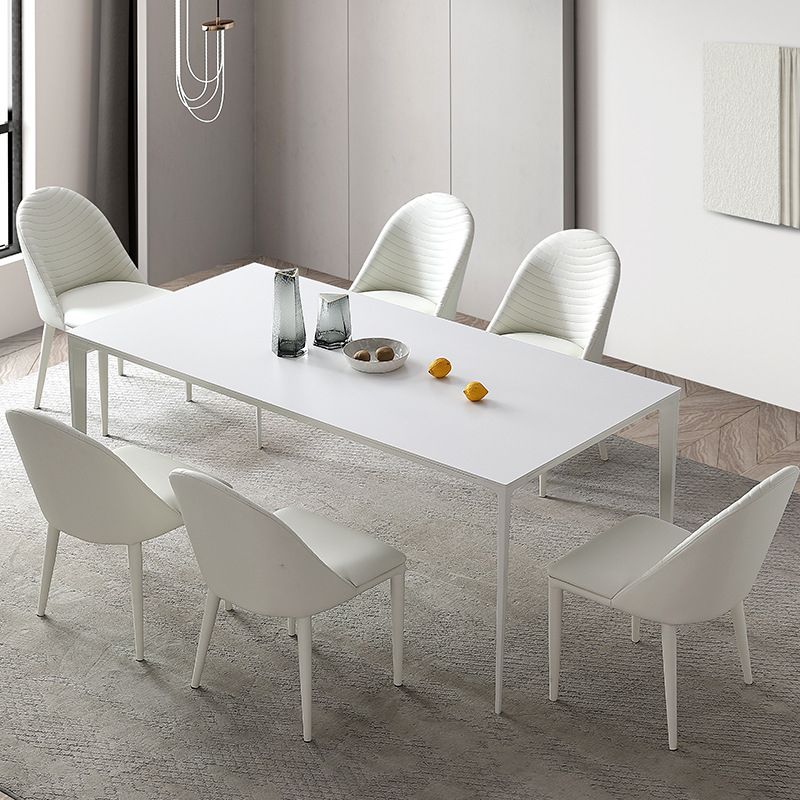 Modern Rectangle Dining Table Stone Top Table with Metal Base in White Clearhalo 'Dining Tables & Seating' 'Dining Tables' 'dining_table' 'Furniture' 'furniture_dining_table' 'Kitchen & Dining Furniture' 1200x1200_a9798691-54d2-4a74-8d0a-fcbf9beb5d74