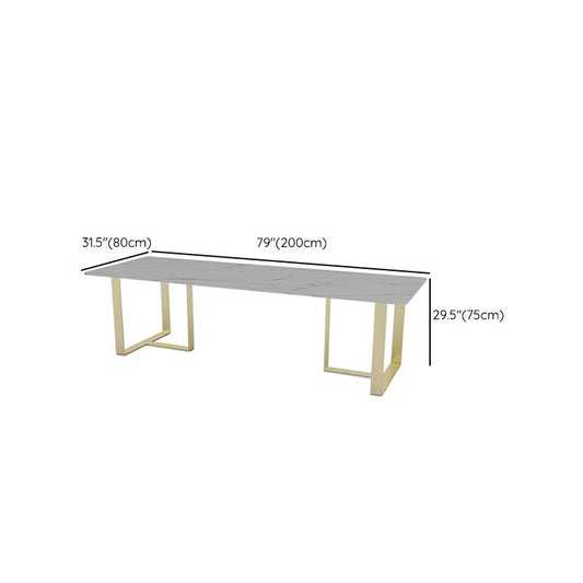 Rectangular Shaped Office Working Table Stone Writing Desk in White and Gold