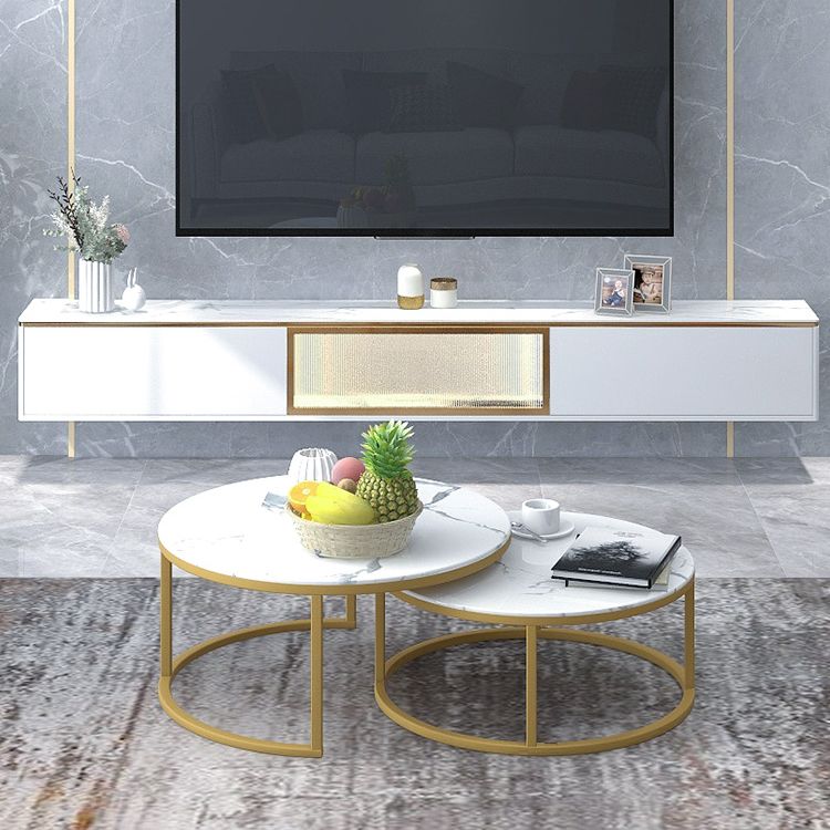 Gabinete de TV de almacenamiento blanco de estilo de piedra estilo glam estilo con 2 cajones