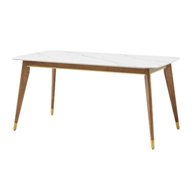 Mesa de comedor de piedra blanca rectangular contemporánea con 4 pies de madera