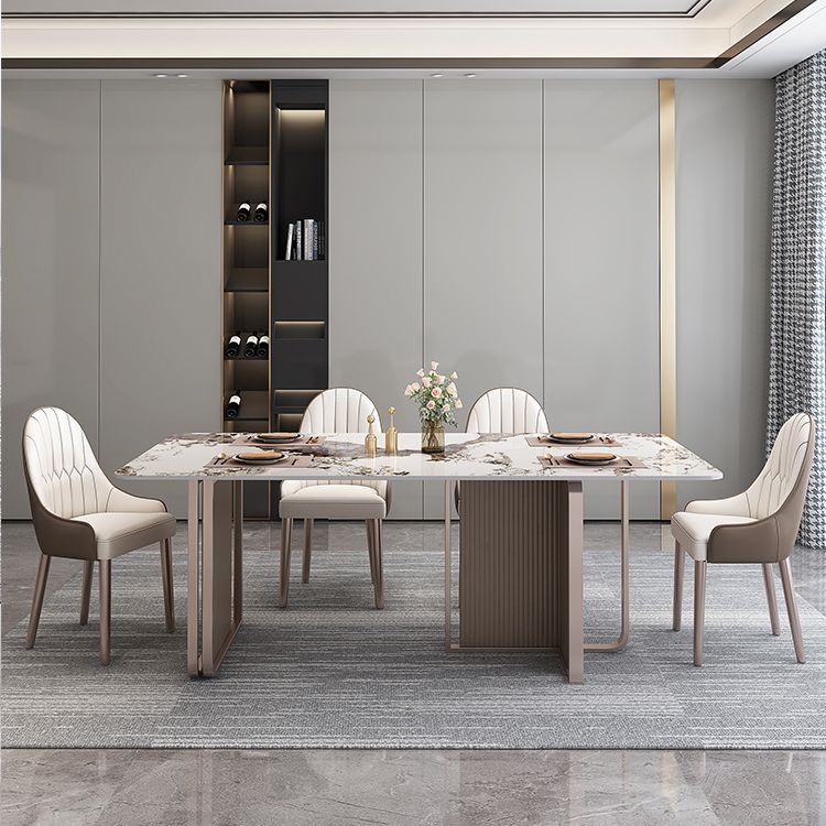 Fixed Minimalist Sintered Stone Top Kitchen Table Set of Brown Tone for Dining Room Clearhalo 'Dining Room Sets' 'Dining Tables & Seating' 'dining_room_set' 'furn' 'furn_dining_room_set' 'Furniture' 'furniture_dining_room_set' 'Kitchen & Dining Furniture' 'kitchen&dining_furn' 'kitchen' 1200x1200_a97ef289-2cd2-45d2-93cb-7281126cf64e