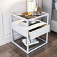 Modern Style Metallic White/gold/black Tempered Glass Table Top Nightstand Clearhalo 'Bedroom Furniture' 'furn' 'furn_night_stand' 'Furniture' 'night_stand' 'Nightstands' 1200x1200_a9845797-e36c-4f37-ba01-3c69976e8606