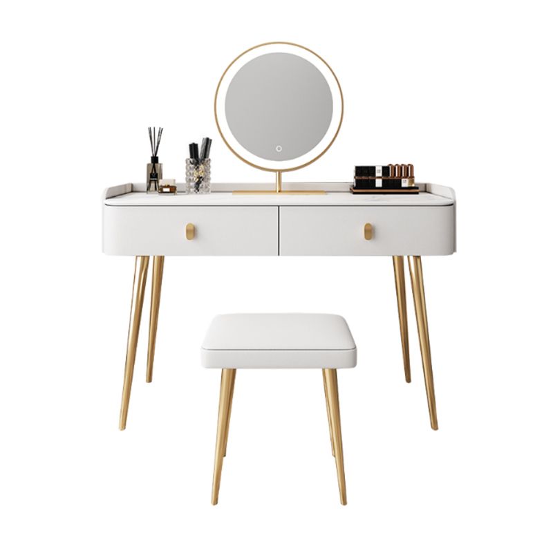 Vanity bianco con tavolo da trucco e sgabelli, cassetti 1/2 cassetti - 31,89 "H