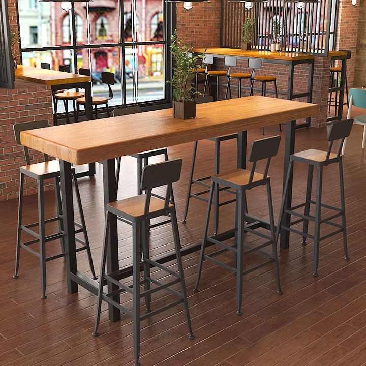 Brown Modern Bar Table Solid Wood Bar Table with Metal Base for Coffee Shop, Only Table Clearhalo 'Bar Furniture' 'Bar Tables' 'bar_tables' 'furn' 'furn_bar_tables' 'Furniture' 'furniture_bar_tables' 'Kitchen & Dining Furniture' 1200x1200_a985257b-ade0-4832-bd5f-1159801f5267