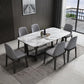 Table de dîner fixe en marbre rectangulaire de style simplicité avec base à tréteaux