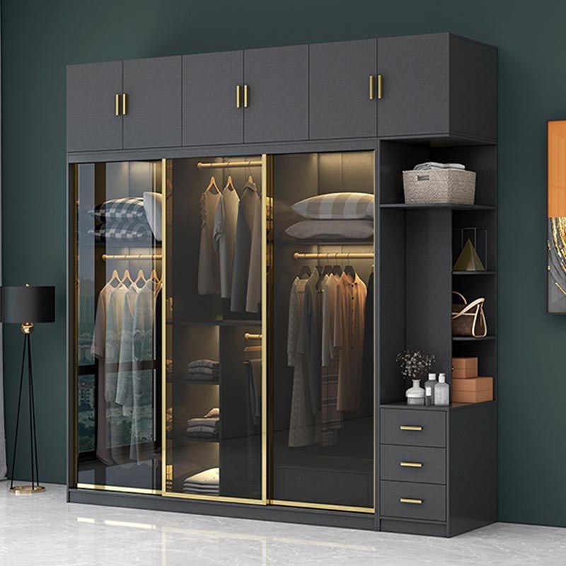 Armoire de porte coulissante moderne pour armoire noire de chambre à coucher avec portes en verre