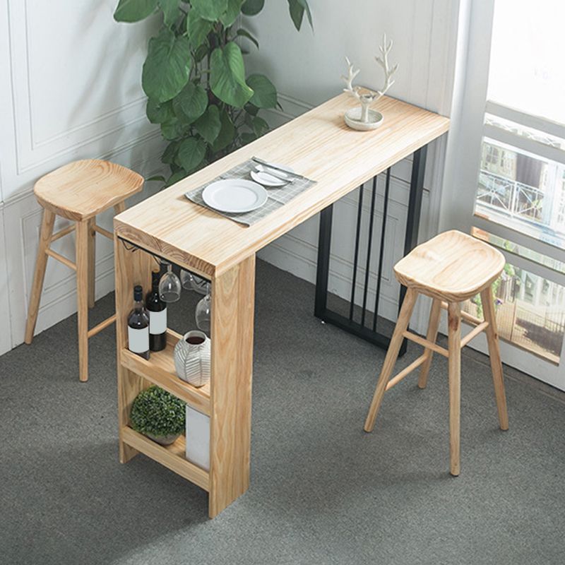 Moderner Bartisch aus massivem Holz, Esstisch mit Ablageflächen