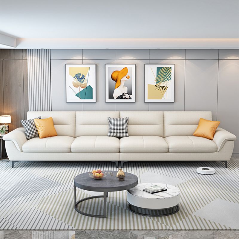 Stain-Resistant Sectional Sofa for Living Room in White with Pillow Top Arm