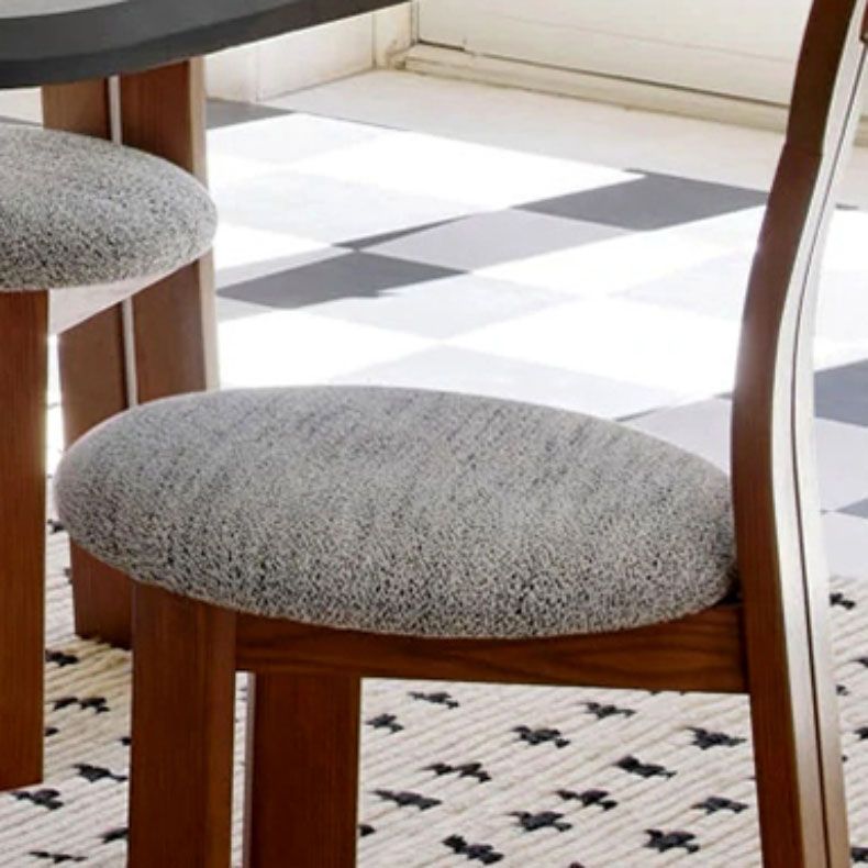 Vaste houten frame zijstoel Slat achterzijde stoel met linnen bekleed