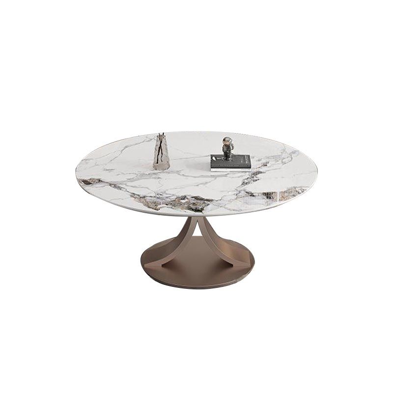 Mesa de comedor de piedra sinterizada redonda muebles modernos con base de acero pedestal