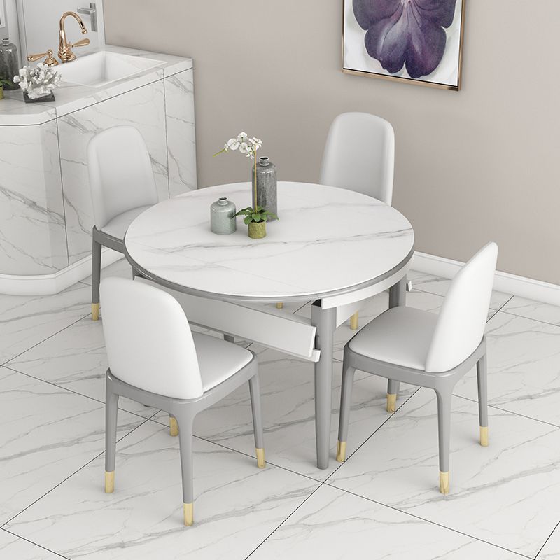 Slate and Wood Table Contemporary Retractable Round Dining Table Clearhalo 'Dining Tables & Seating' 'Dining Tables' 'dining_table' 'furn' 'furn_dining_table' 'Furniture' 'Kitchen & Dining Furniture' 1200x1200_a99a3723-d470-4910-b51c-5313f5f0c4c3