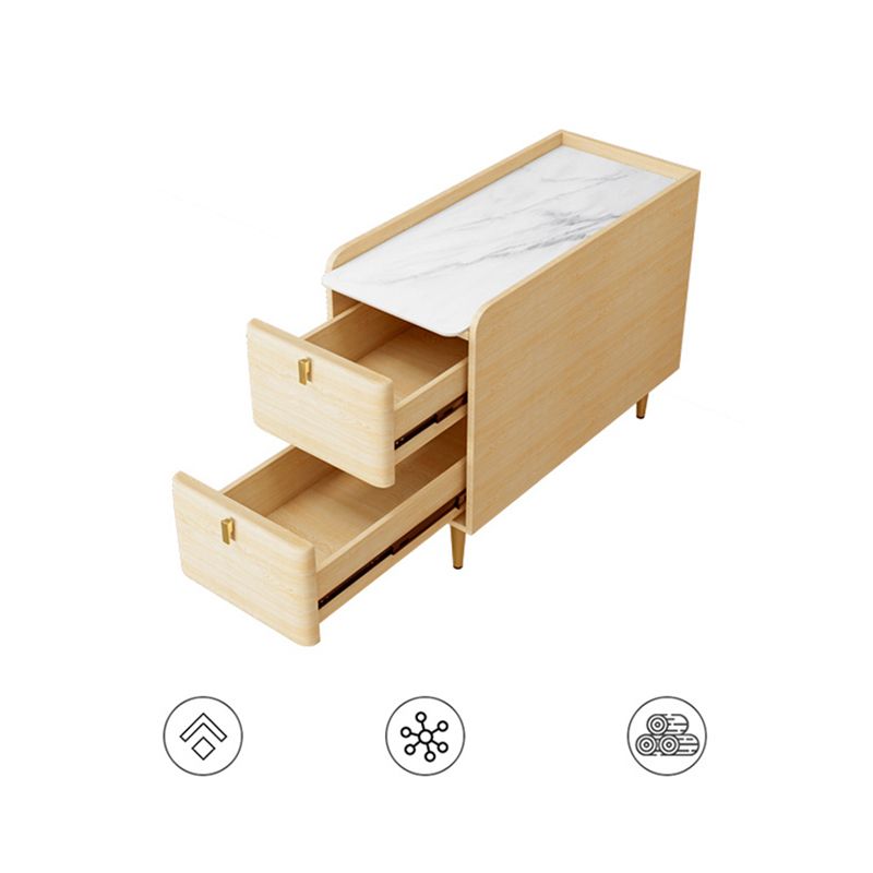 Modernistic Rectangular Slate Side Table 4 Legs End Table with Drawers