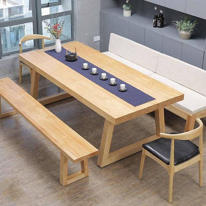 Modern Pine Solid Wood Table Rectangle Dining Table with Double Pedestal Base Clearhalo ' dining_table' 'Dining Tables & Seating' 'Dining Tables' 'furn' 'furn_dining_table' 'Furniture' 'furniture_dining_table' 'Kitchen & Dining Furniture' 'kitchen&dining_furn' 'kitchen' 'kitchen_dining_table' 1200x1200_a99b9a60-f085-4dc6-bda9-ed13a5bad25b