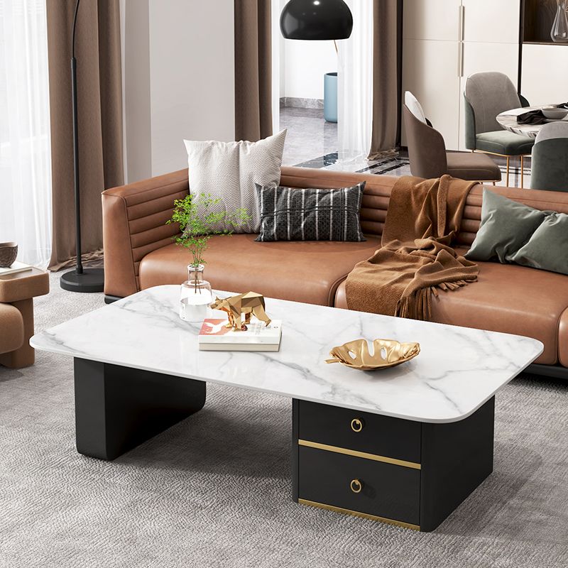 Modern Rectangular Slate Sled Coffee Table with Storage White Cocktail Table Clearhalo 'Coffee & Accent Tables' 'Coffee Tables' 'coffee_tables' 'furn' 'furn_coffee_tables' 'Furniture' 'furniture_coffee_tables' 'Living Room Furniture' 1200x1200_a9a02f53-a734-464b-90db-b6a756a2c6c0
