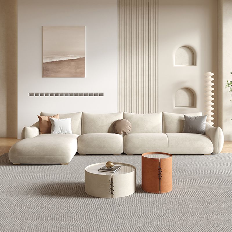 Modern Fabric Sectional with Bolster Pillows 31.5" Tall White L-shape Sectional Clearhalo 'furn' 'furn_sectionals' 'Furniture' 'Living Room Furniture' 'Sectionals' 1200x1200_a9a17acb-9bdf-4805-9dd5-0bc9bd15bc0b